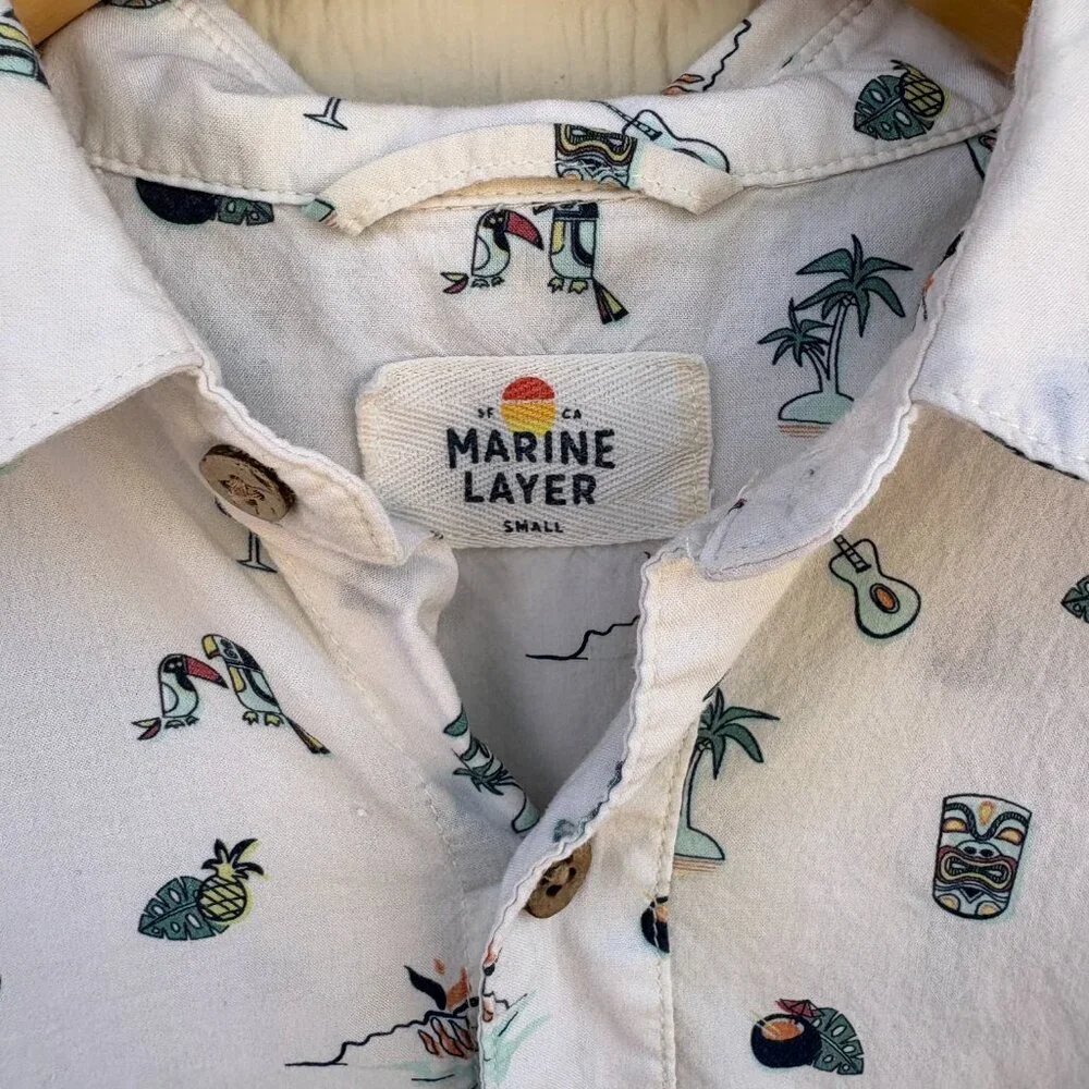 Marine Layer S/S Pohaku Island Print Shirt Men's Small White Tropical Vacation - Picture 3 of 9